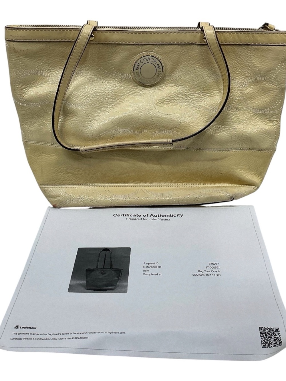 Coach Metallic Light Yellow Leather Tote